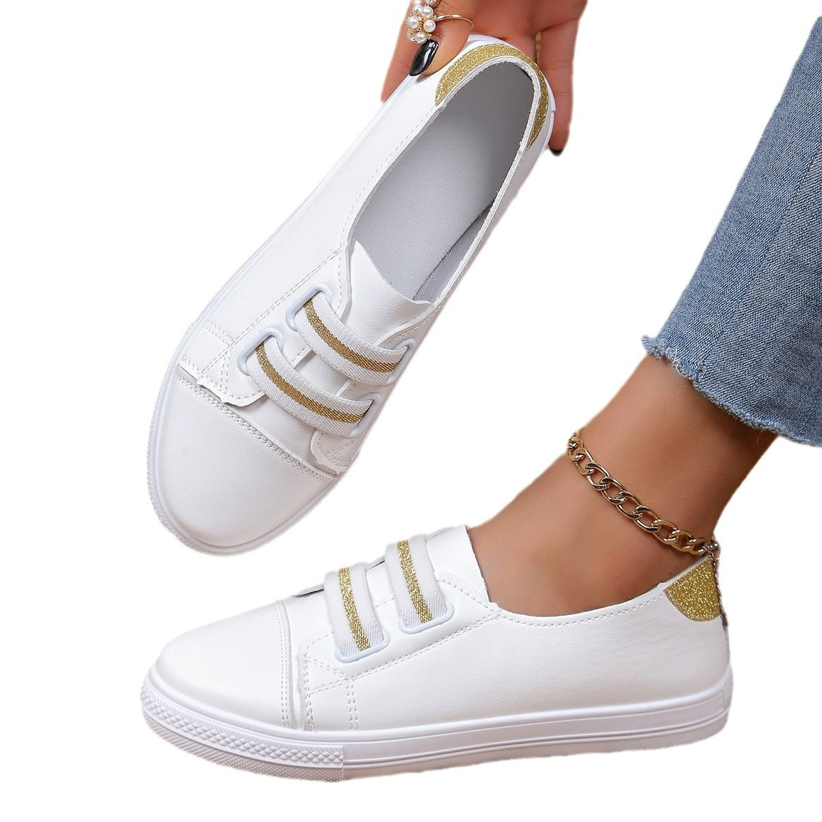 White Shoes Casual Versatile Slip-on Lazy Low-cut Flat - ELITE EMPORIUM