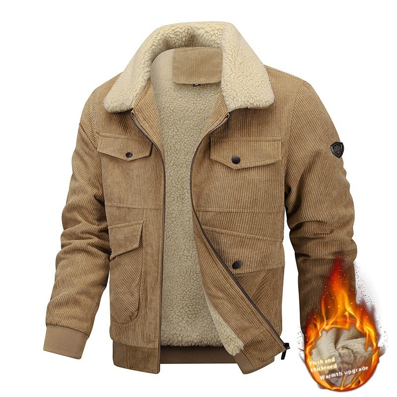 Winter Lapel Fleece Jacket With Pockets Warm Thicken Cotton Coat Men's Clothing - ELITE EMPORIUM