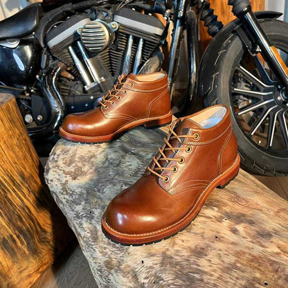 Retro GOOD YEAR Craft Black Motorcycle Handmade Boots - ELITE EMPORIUM