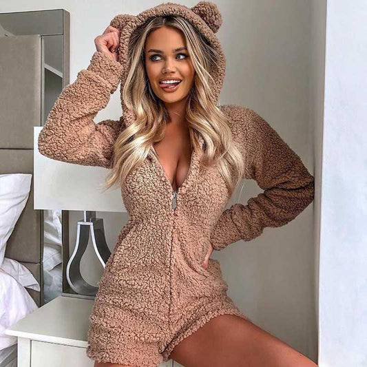 Hooded Long Sleeve Plush Jumpsuit - ELITE EMPORIUM