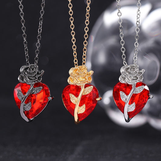 Punk Rose Love Necklace Fashion Personality Heart-shaped Clavicle Chain Pendant Necklace For Valentine's Day - ELITE EMPORIUM