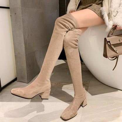 Over The Knee Thick Heel High Heel Boots - ELITE EMPORIUM