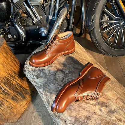 Retro GOOD YEAR Craft Black Motorcycle Handmade Boots - ELITE EMPORIUM