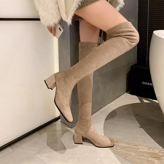 Over The Knee Thick Heel High Heel Boots - ELITE EMPORIUM