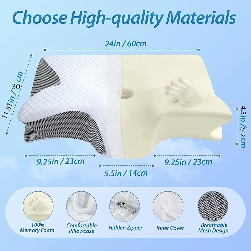 Memory Foam Cervical Pillow, 2 In 1 Ergonomic Contour Orthopedic Pillow For Neck Pain, Contoured Support Pillows,Neck Pillow - ELITE EMPORIUM