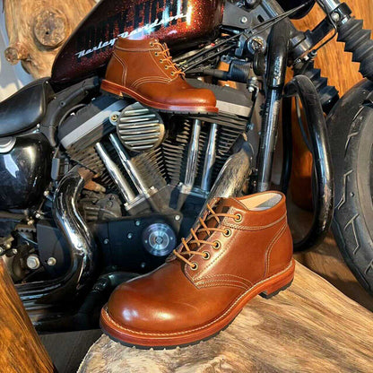 Retro GOOD YEAR Craft Black Motorcycle Handmade Boots - ELITE EMPORIUM