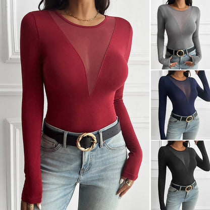 Women's Y2g Stitching Solid Color Long-sleeved T-shirt Top - ELITE EMPORIUM