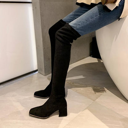 Over The Knee Thick Heel High Heel Boots - ELITE EMPORIUM