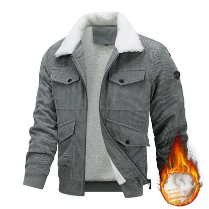 Winter Lapel Fleece Jacket With Pockets Warm Thicken Cotton Coat Men's Clothing - ELITE EMPORIUM