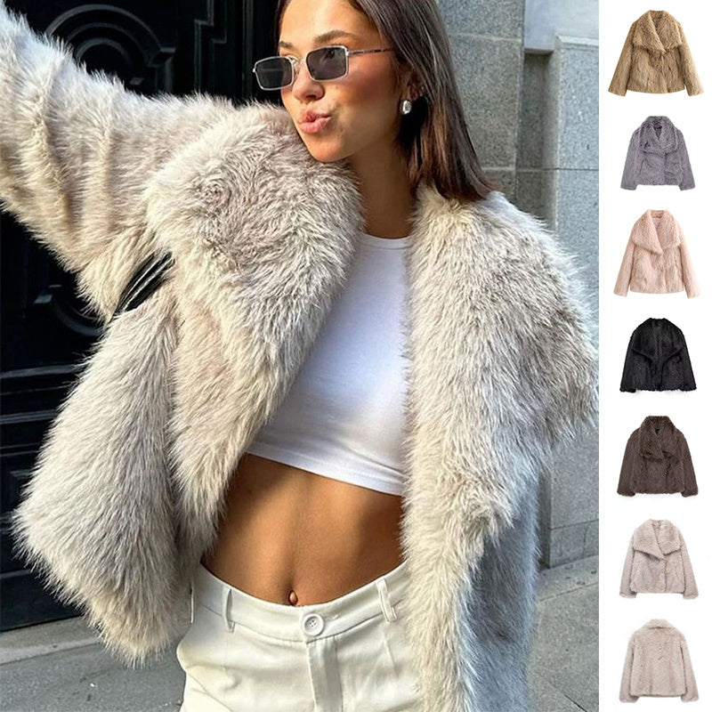 Winter Plush Coat Fashion Thicken Lapel Outwear Casual Long Sleeve Tops Womens Clothing - ELITE EMPORIUM