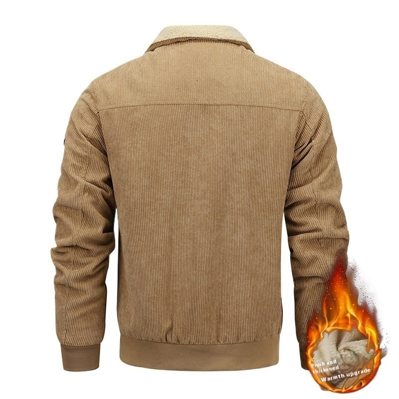 Winter Lapel Fleece Jacket With Pockets Warm Thicken Cotton Coat Men's Clothing - ELITE EMPORIUM