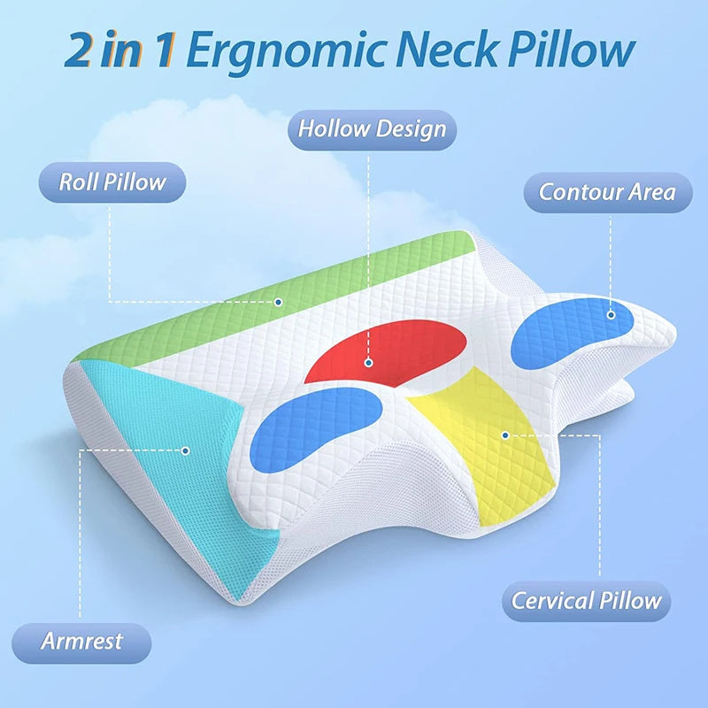 Memory Foam Cervical Pillow, 2 In 1 Ergonomic Contour Orthopedic Pillow For Neck Pain, Contoured Support Pillows,Neck Pillow - ELITE EMPORIUM