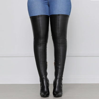 Side Zipper High Chunky Heel Plus Size Below The Knee Long Boots Female - ELITE EMPORIUM