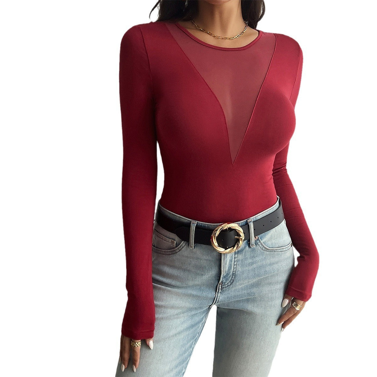 Women's Y2g Stitching Solid Color Long-sleeved T-shirt Top - ELITE EMPORIUM