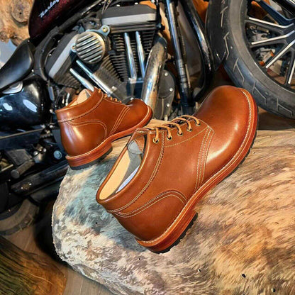 Retro GOOD YEAR Craft Black Motorcycle Handmade Boots - ELITE EMPORIUM