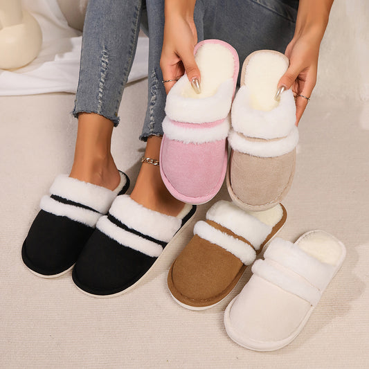 Rabbit Fur Cotton Slippers Fleece-lined Thickened Fluffy Slippers - ELITE EMPORIUM