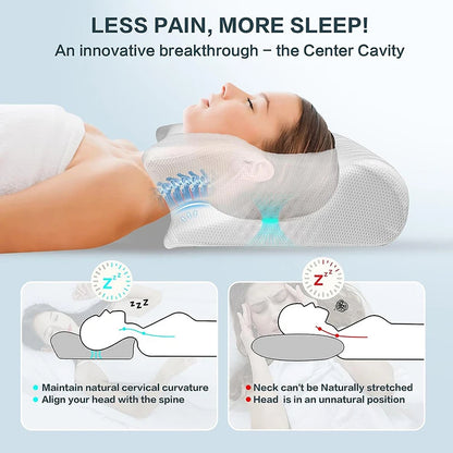 Memory Foam Cervical Pillow, 2 In 1 Ergonomic Contour Orthopedic Pillow For Neck Pain, Contoured Support Pillows,Neck Pillow - ELITE EMPORIUM